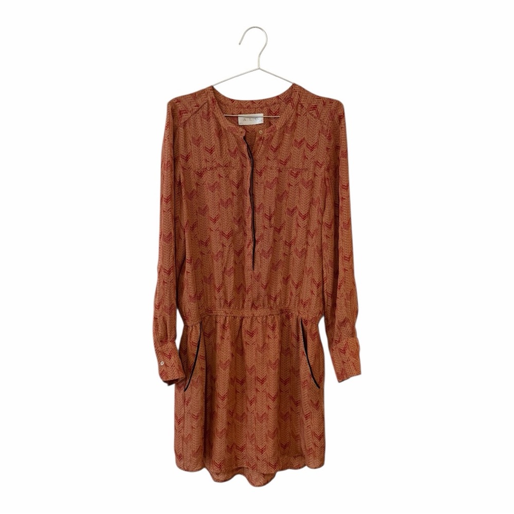 A.L.C. 100% Silk Chevron Print Long Sleeve Mini Dress Size S Pockets 6545PG